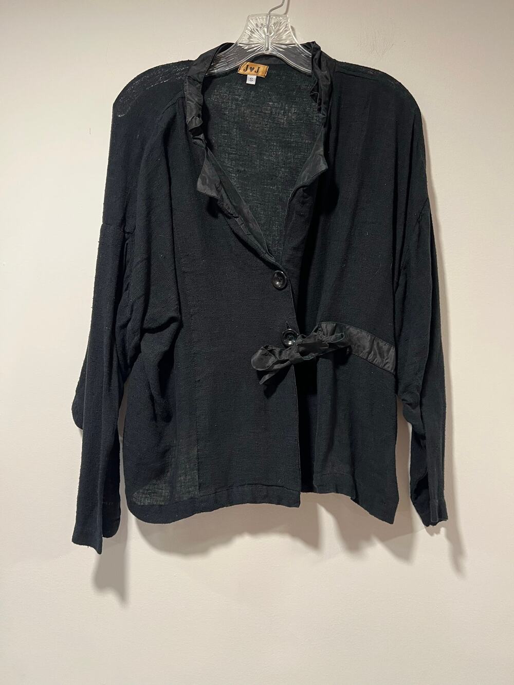 Machine Washable 100% Silk Cardigan Shirt Sheer Black Size Small